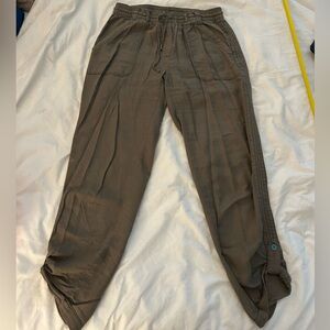 Anthropologie - Relaxed Ankle Linen Blend Pants - Small - Olive Green